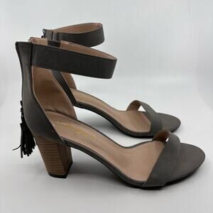 Allegra K Gray Strappy Block Heels WMN 11 Tassel Zip Ankle Strap Open Toe Sandal